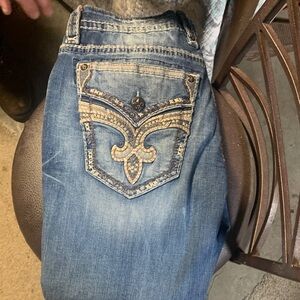 Rock Revival Denim Boot Cut Jeans with Beige Accents